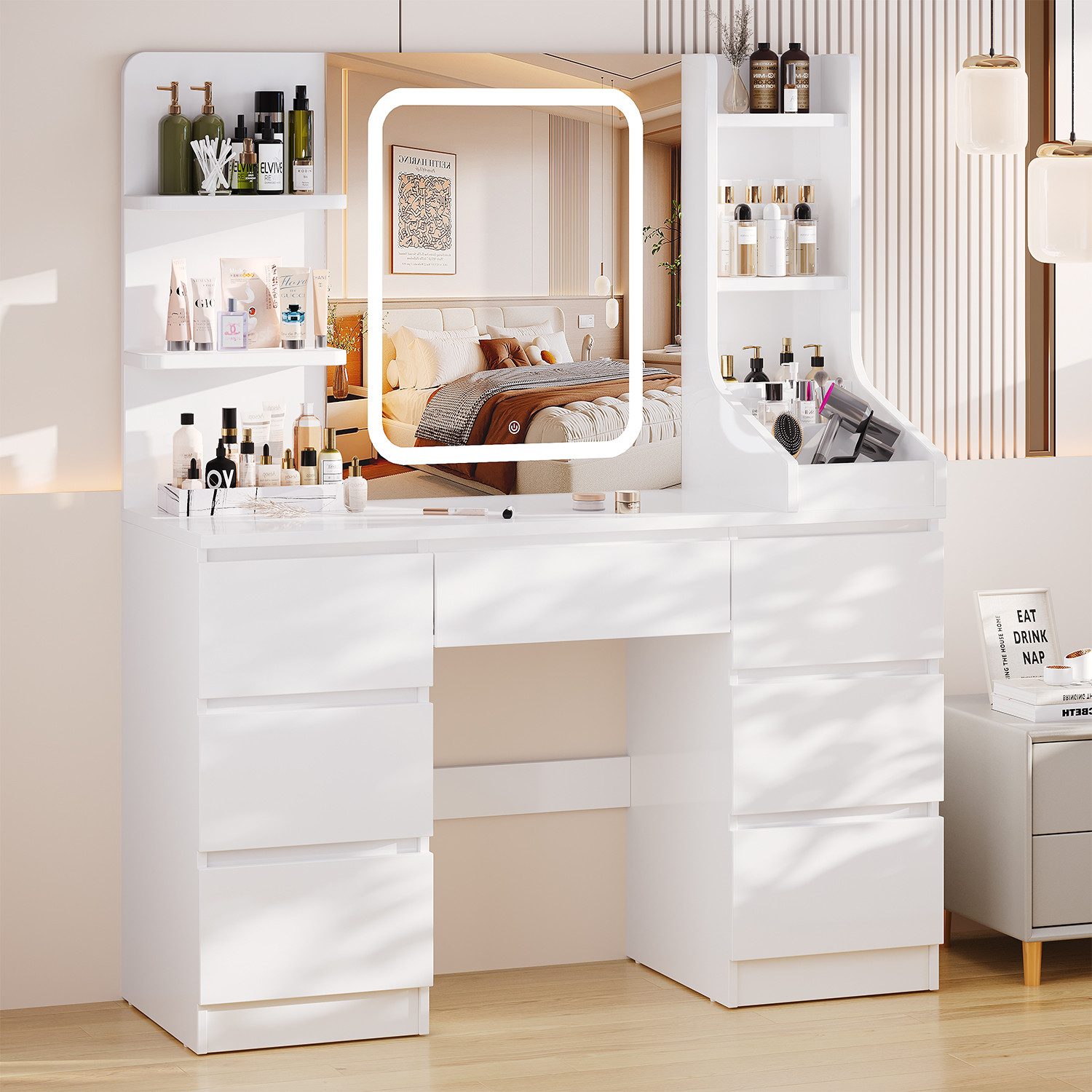 HOMALL Schminktisch Eingebaute LED-Beleuchtung, einstellbare Helligkeit, günstig online kaufen