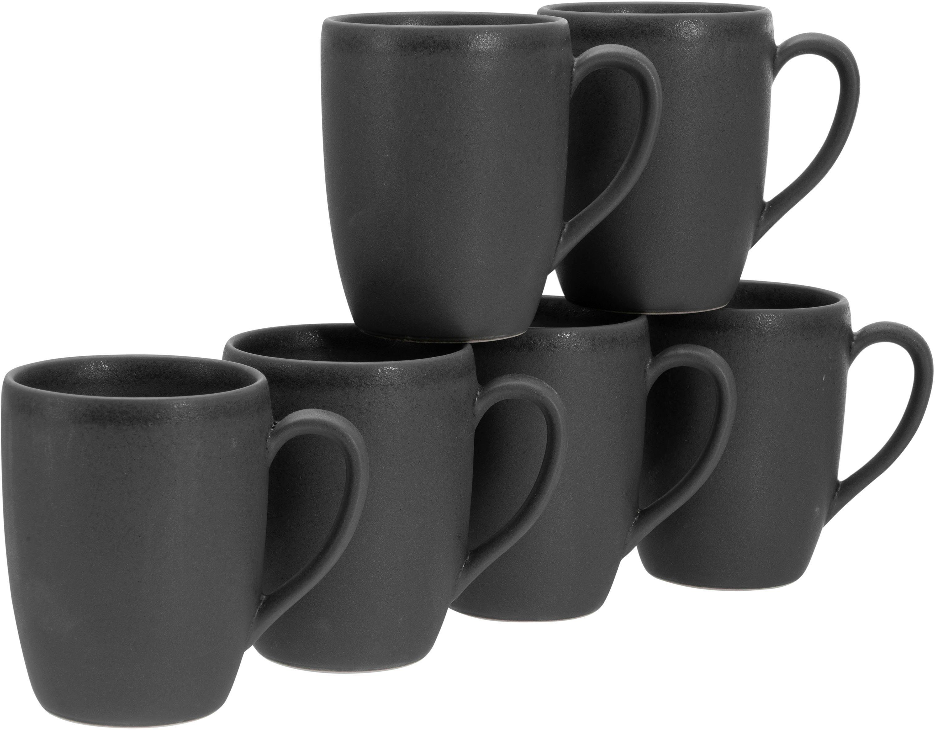 CreaTable Becher 300 ml, 6-teilig Touch Black, Soft Steinzeug