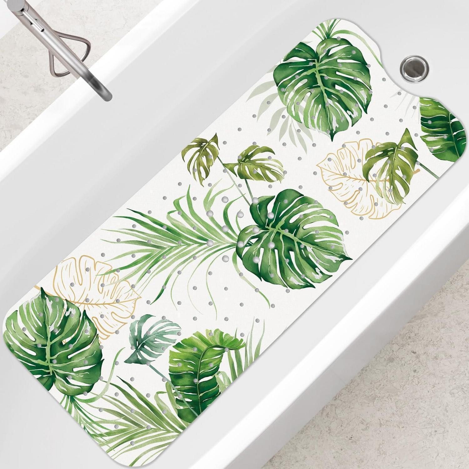 LuxusKollektion Wanneneinlage Badematte XL 100x40cm Grün Blätter Rutschfest, B: 40 cm, L: 100 cm