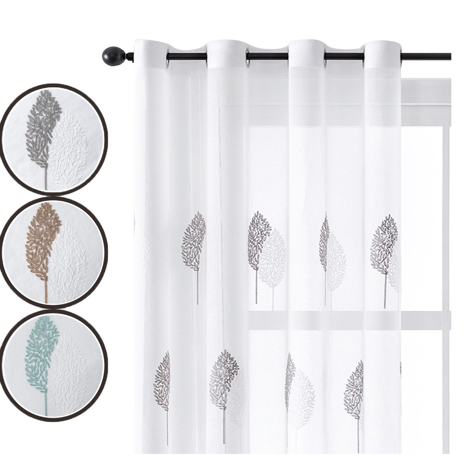 Jibenhome Schiebegardine 2-er Set Voile Gardine Ösen Vorhänge,Baumstickerei günstig online kaufen