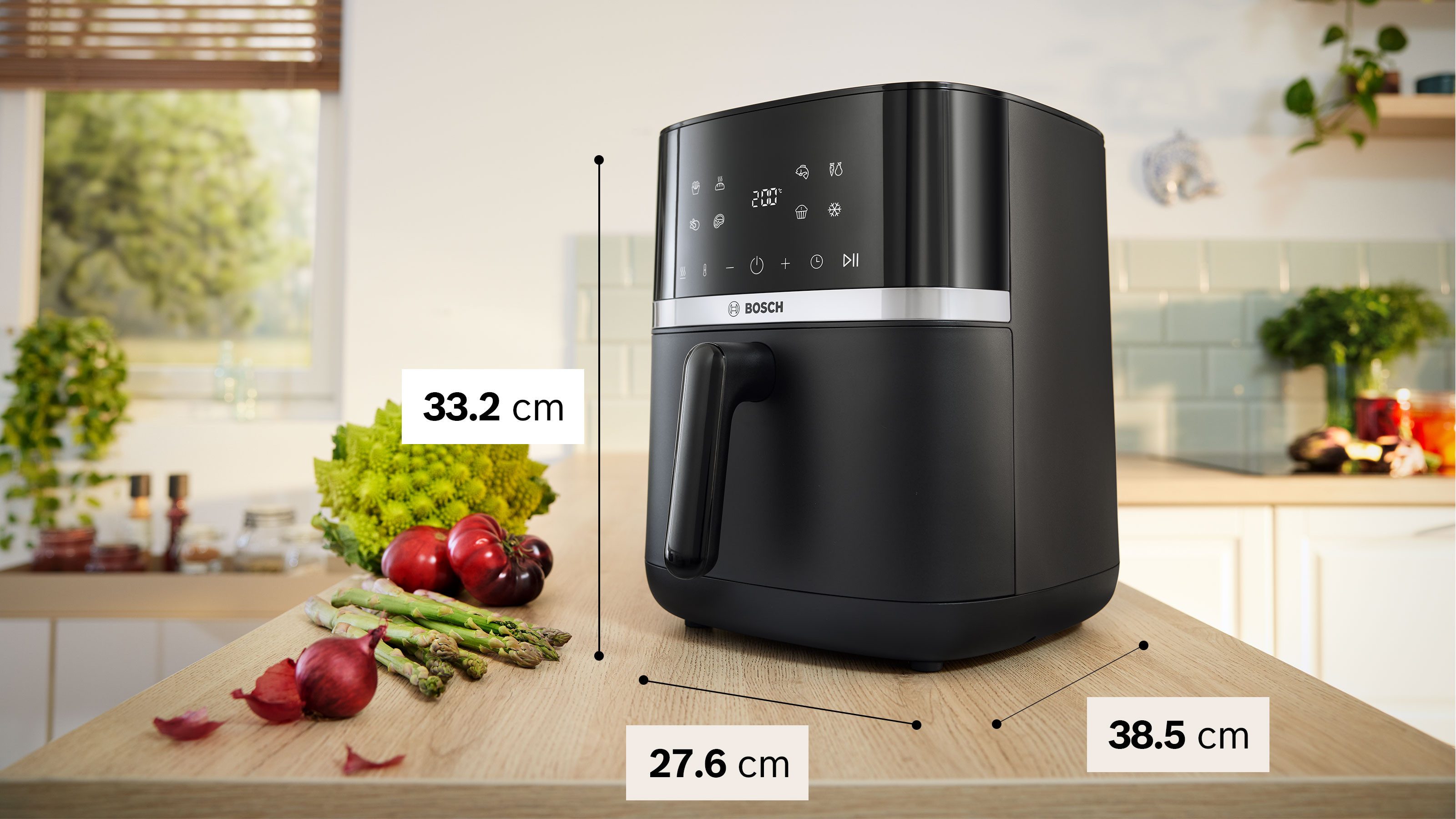 BOSCH Heißluftfritteuse Air Fryer Serie 4, MAF462B0, 6,1l, 2 Heizelemente, 7 Programme, schwarz, 2050 W, Auftaufunktion, Korb/Gitter spülm.geeignet