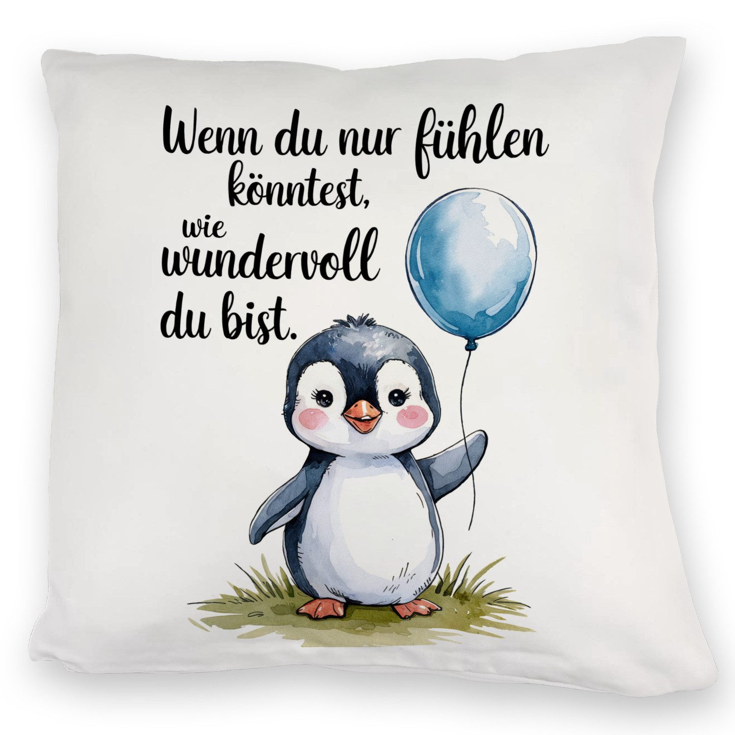 speecheese Dekokissen Pinguin mit Ballon - Wundervoll Kuschelkissen