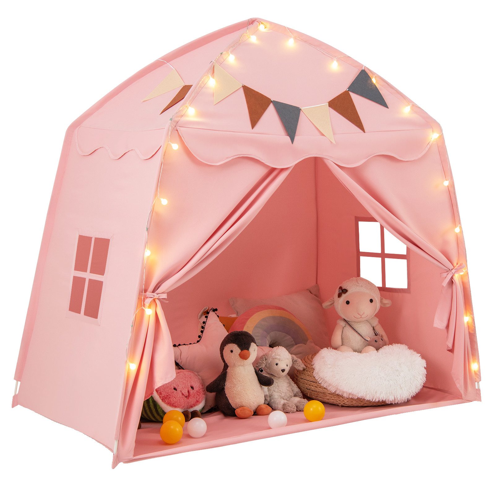 COSTWAY Spielzelt Kinder Spielhaus, mit Lichterketten, 157 x 98 x 148cm
