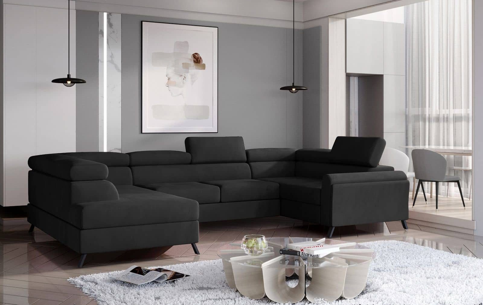 Myhomelando Wohnlandschaft Escada, mit Schlaffunktion, Bettkasten und verstellbare Kopflehnen