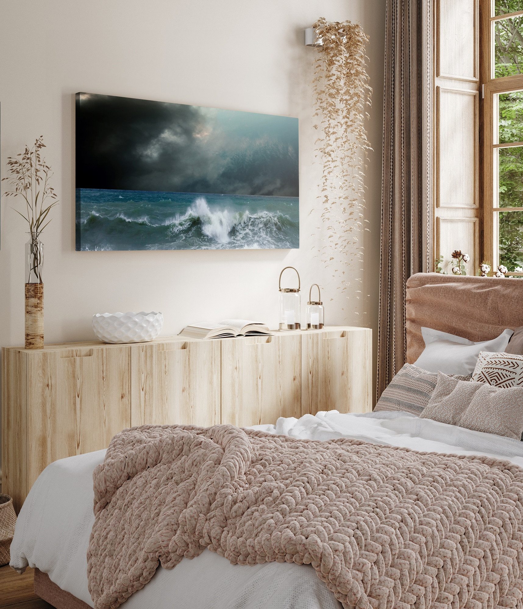 Sinus Art Leinwandbild Kunstdruck Bilder 120x60cm Stürmische See Meer Wellen dunkle Wolken, (1 St)