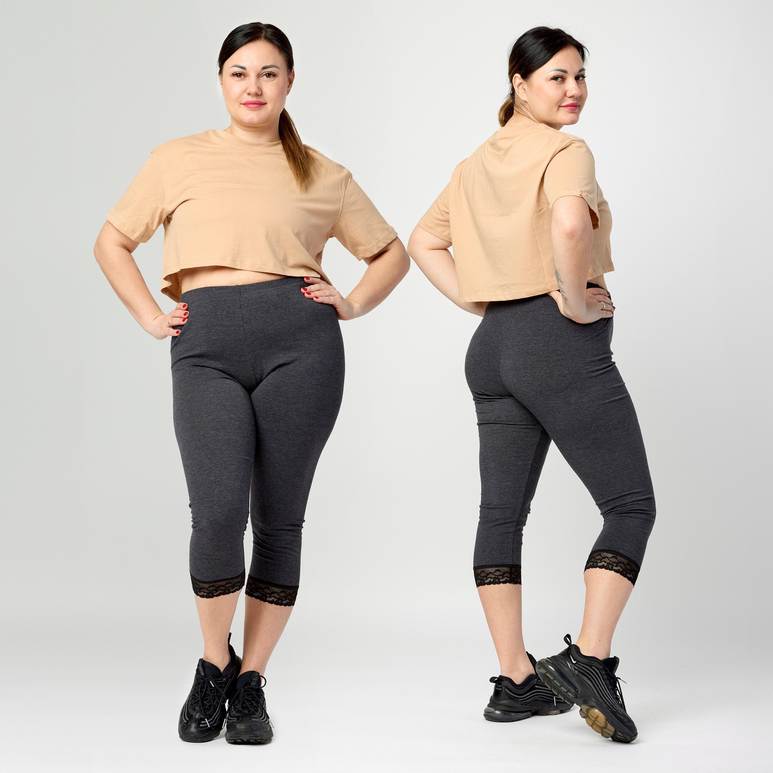 Merry Style Leggings Große Größen Damen 3/4 Länge mit Spitze aus Baumwolle günstig online kaufen