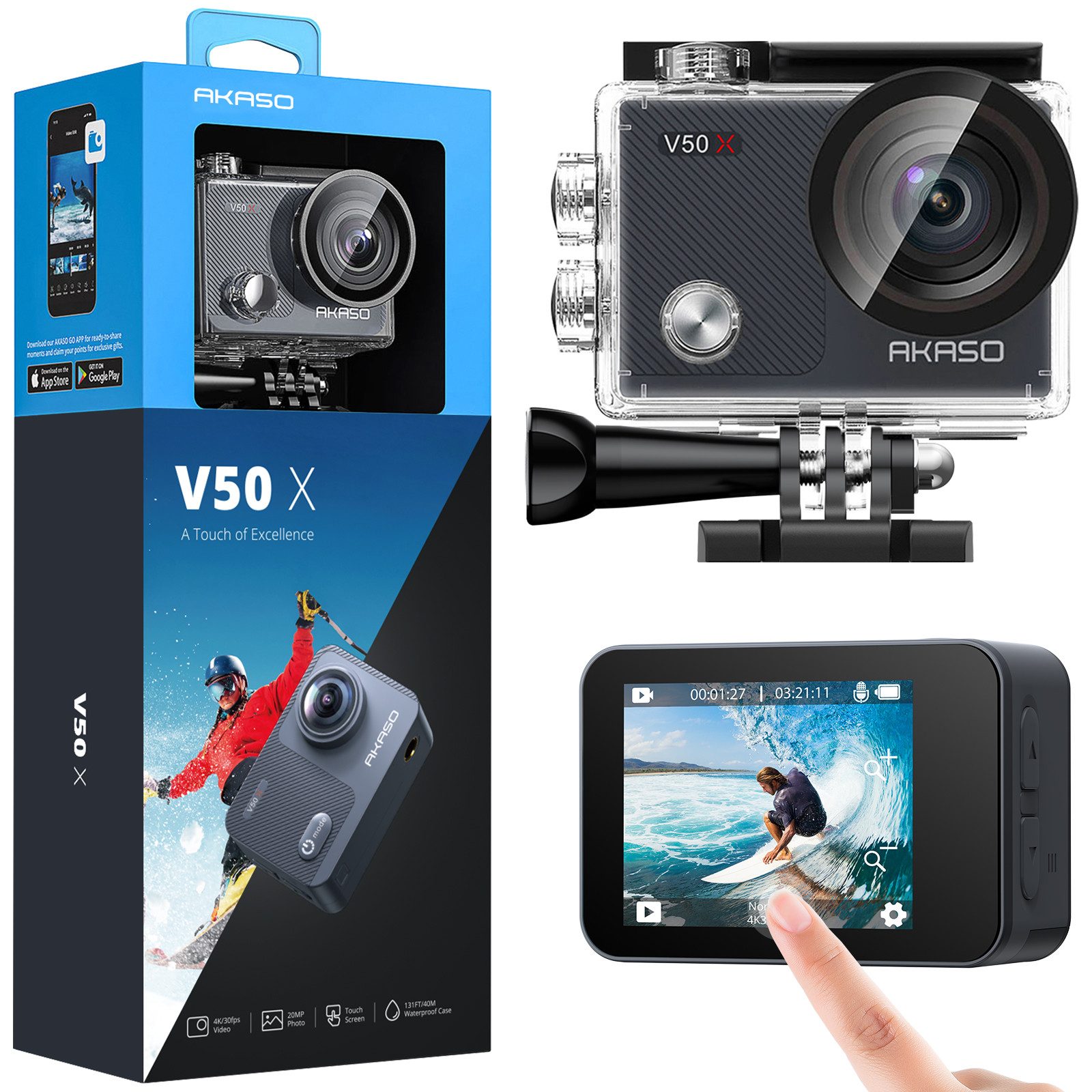 Akaso V50 X Action Cam (4K Ultra HD, wasserdicht bis zu 40m, LDC, EIS, WDR, Fernbedienung)