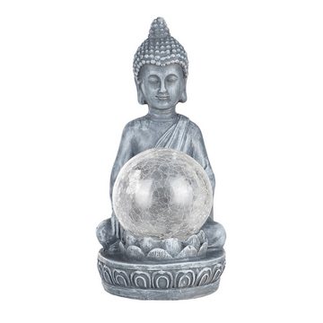 habeig Gartenfigur LED Solar Buddha mit Glaskugel und Farbwechsel 11,5 x 9,5 x 19,5 cm