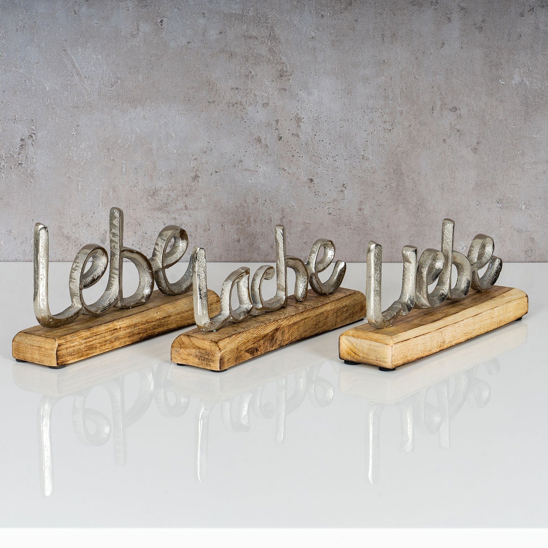 3er Metall Lache Mango Lebe Silber Levandeo® Liebe L23cm Set Deko-Schriftzug, Schriftzug Holz