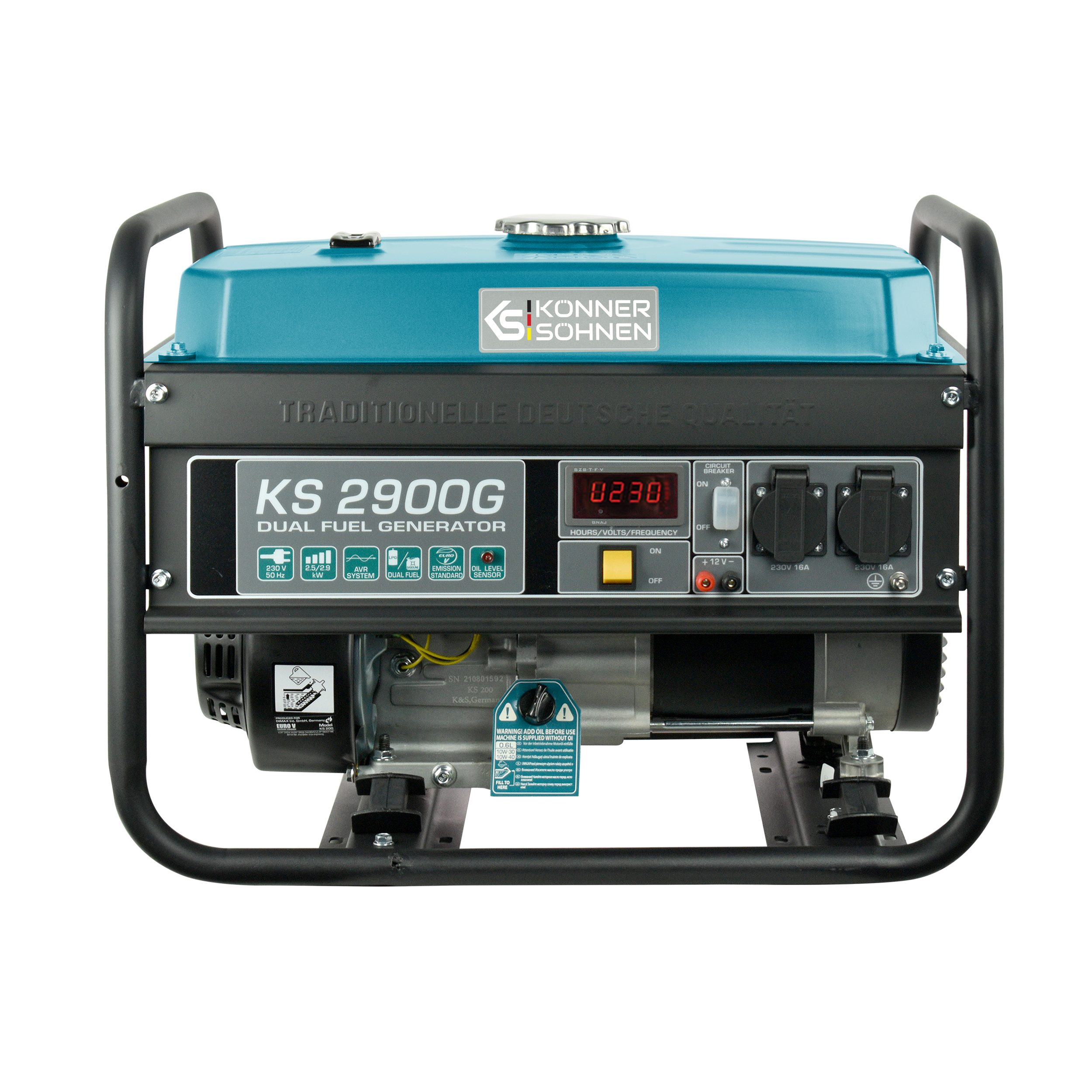 Könner & Söhnen Stromerzeuger KS 2900G, 2,90 in kW, (Packung, 1-tlg), 2x16A (230 V), 12 V, automatischer Spannungsregler (AVR)