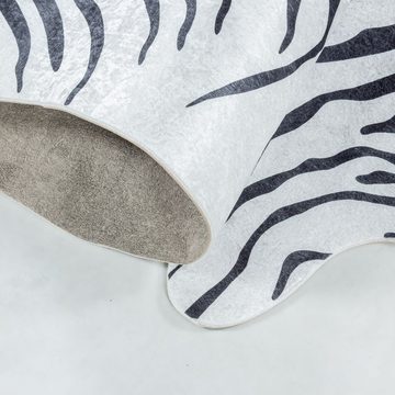Fellteppich Tigerfell imitat, Carpetsale24, Rund, Höhe: 7 mm, Fellteppich Kuhfell Tigerfell imitat Digitaldruck Waschbar Rutschfest