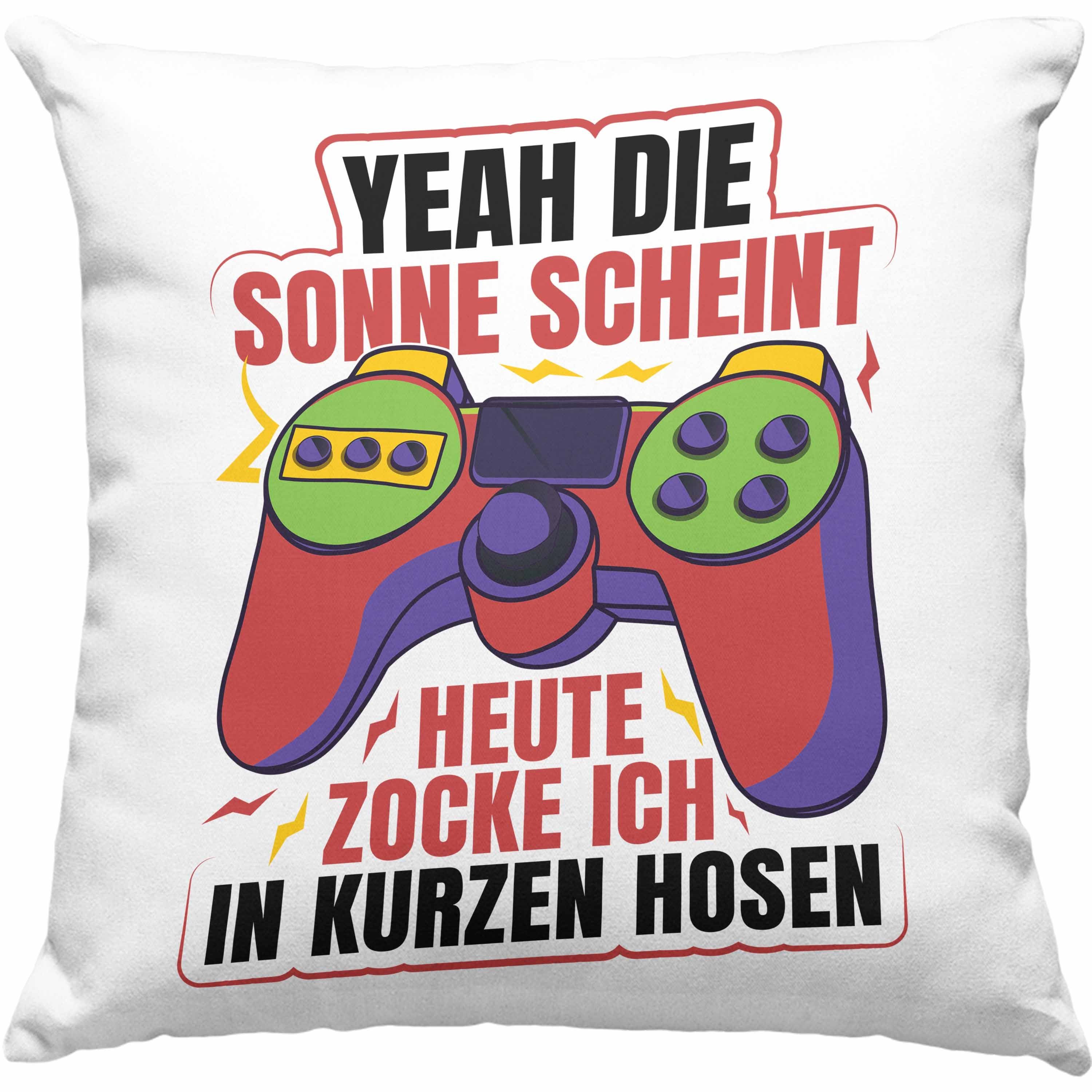 Trendation Dekokissen Trendation - Lustige Gamer Kissen Zocker Geschenk Gamer Gamergirl Geschenkidee Geburtstag Yeah Die Sonne Scheint Dekokissen mit Füllung 40x40 Blau