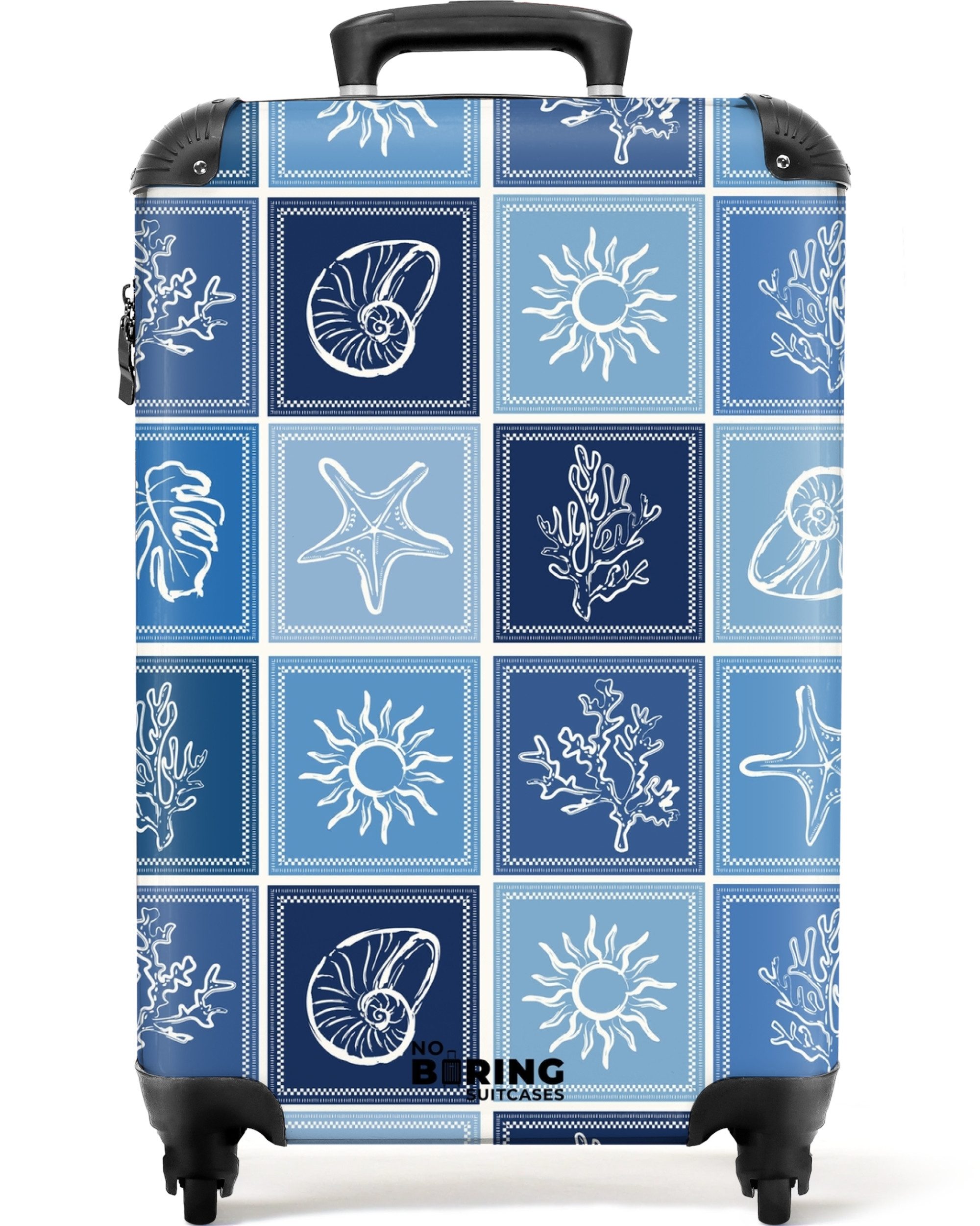 NoBoringSuitcases.com© Hartschalen-Trolley Blauer Sommerdruck 55x35x20cm, 4 Rollen, Kinder Koffer Klein, Trolley Handgepäck, Reisekoffer
