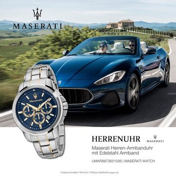 MASERATI Chronograph Maserati Herrenuhr Successo Chrono, (Chronograph), Herrenuhr rund, groß (ca. 52x44mm) Edelstahlarmband, Made-In Italy