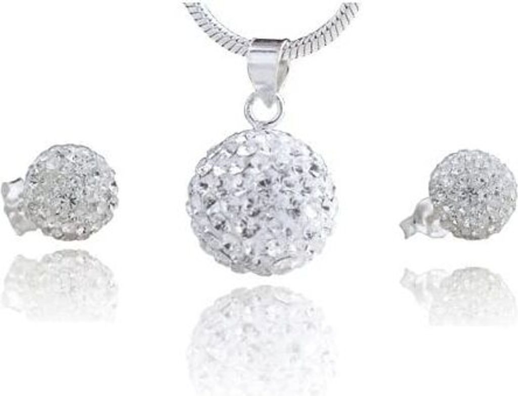 Valentinstagsgeschenk Karisma Schmuckset Damen Schmuck-Set 2 TLG Anhänger Kugel 10mm- Ohrstecker 8mm, Und Silber Kette 925 rhodiniert Mit Kristall Ele