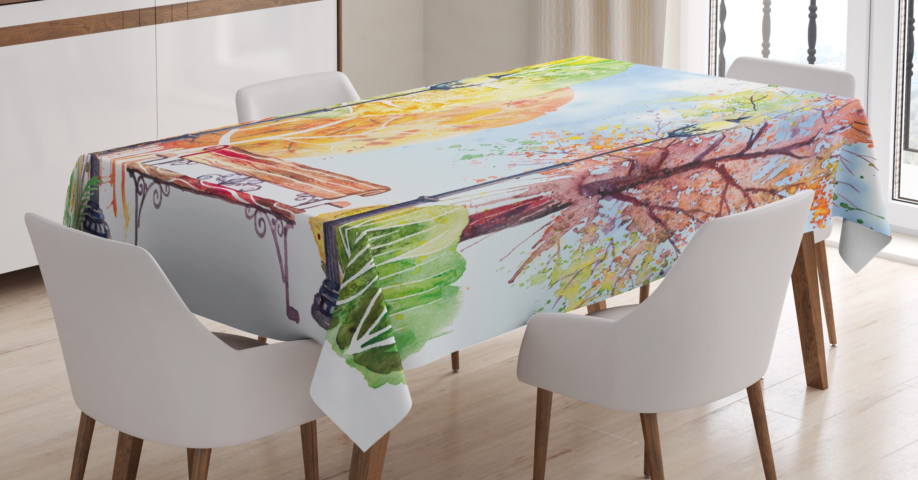 Waschbar Tischdecke Außen Abakuhaus Aquarell Für den Farben, geeignet Bereich Klare Herbst-Park-Baum-Laterne Farbfest