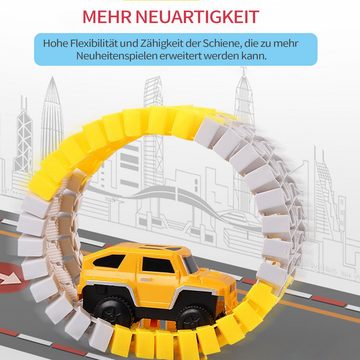 MAGICSHE Autorennbahn Puzzle Rennbahn-Auto,Konstruktionsspielsteine, (305-tlg), Montagespielzeug, 6 Auto Bagger Spielzeug