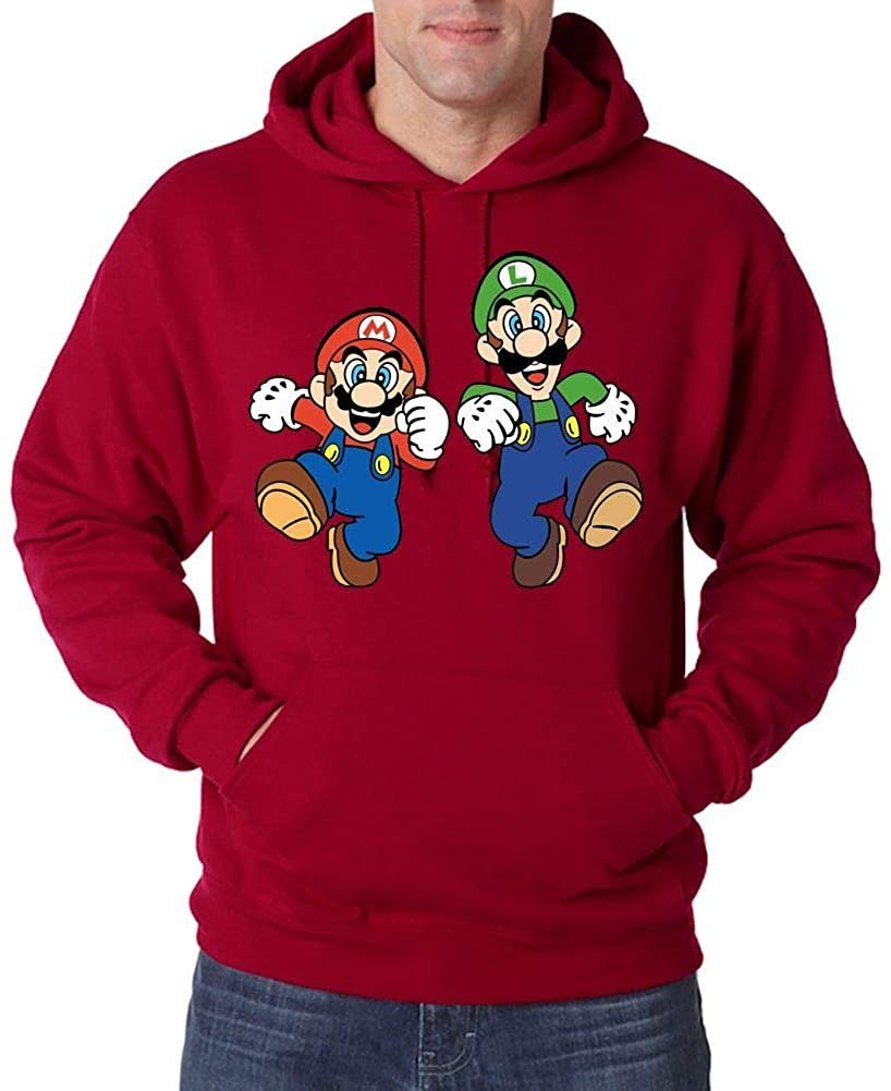 Hoodie Herren Mario Retro Designz Luigi Youth Rot mit Print Gaming & Pullover Kapuzenpullover