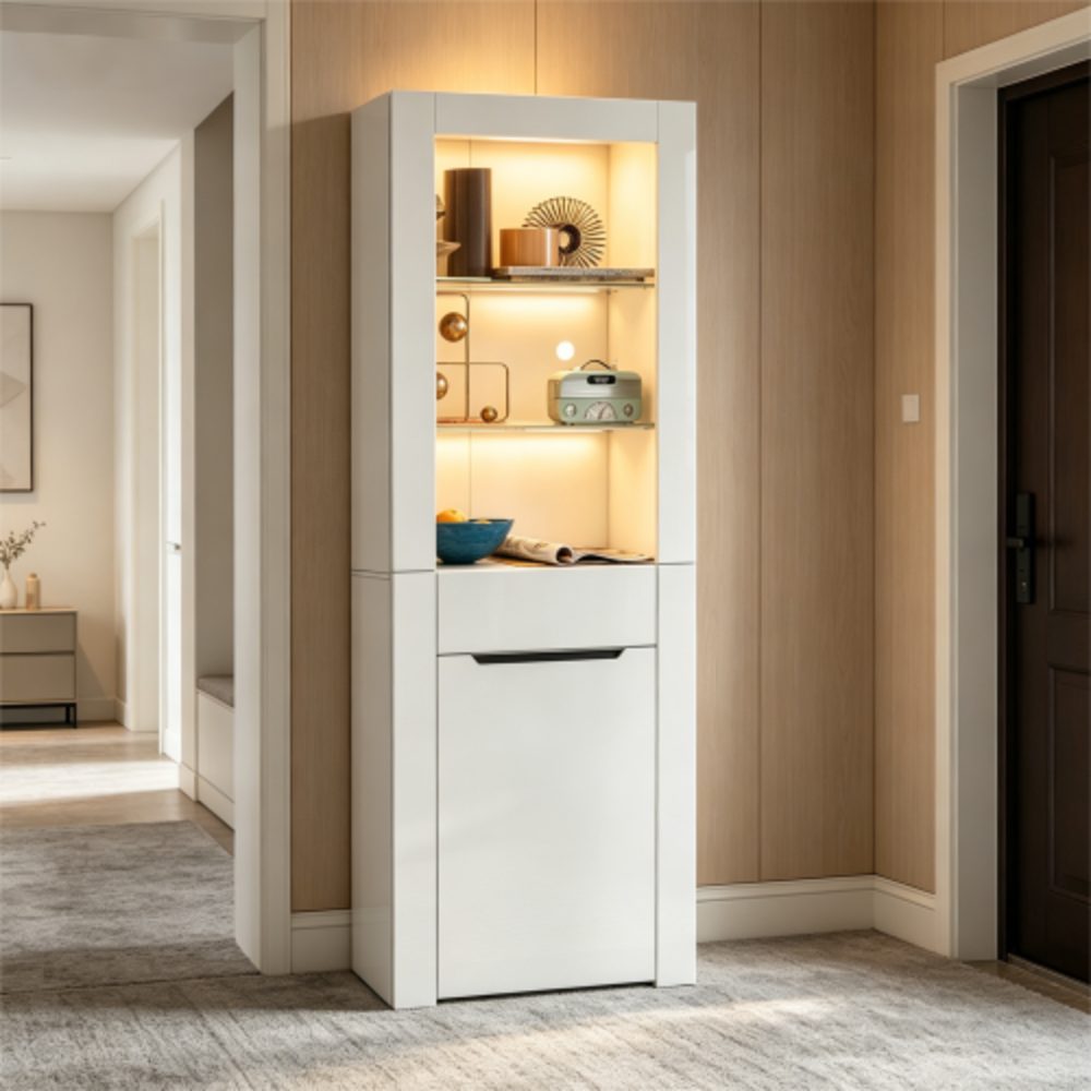 MODFU Vitrine Aktenschrank Standvitrine Aufbewahrungsschrank (Aktenschrank Standvitrine Aufbewahrungsschrank, mit Regalen Vitrinenschrank Küchenschrank Bücherschrank) für Küche Wohnzimmer Büro Esszimmer