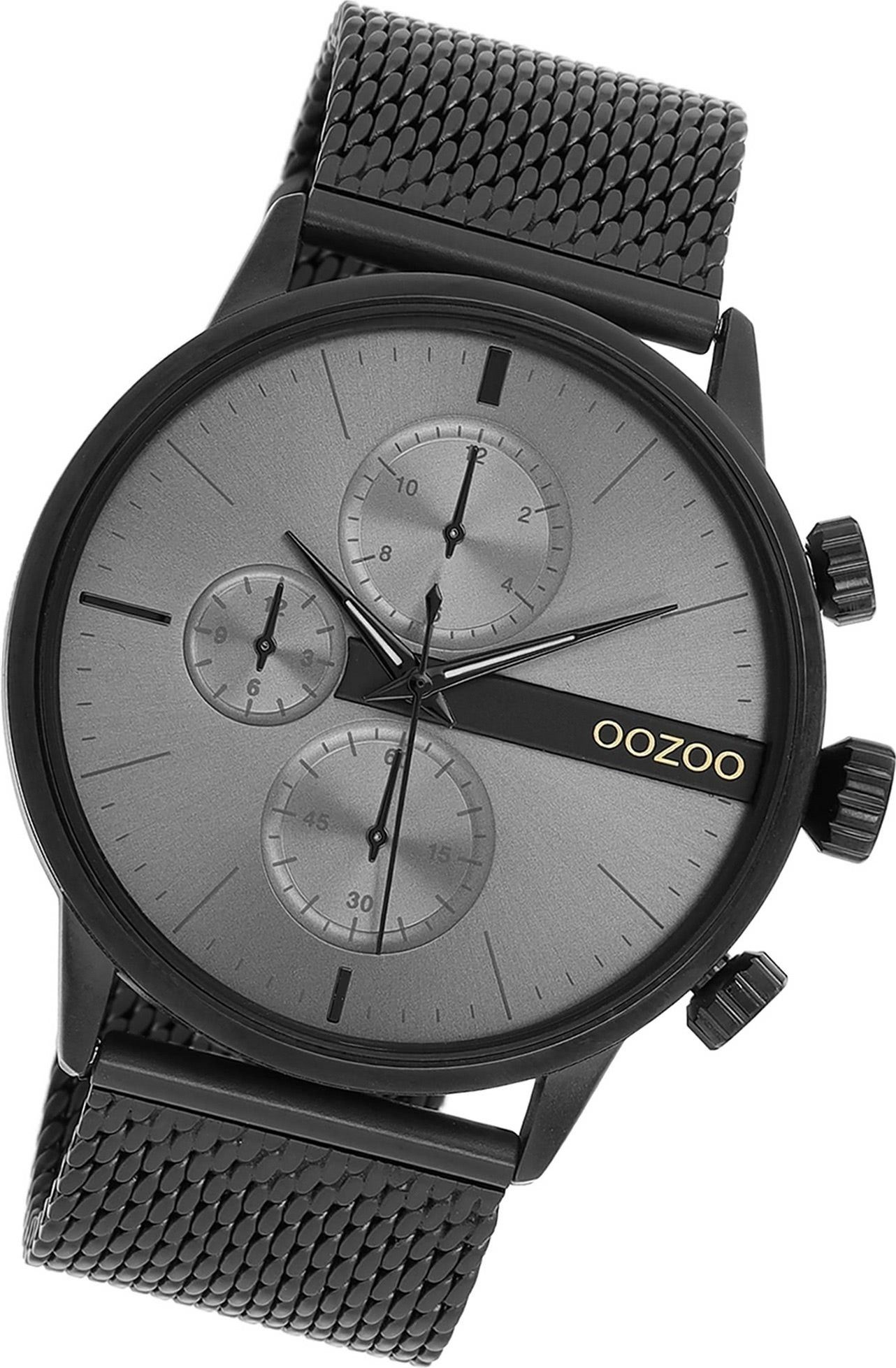 groß schwarz, Gehäuse, Herren rundes Timepieces, Quarzuhr OOZOO (ca. Mesharmband Armbanduhr Oozoo 45mm) Metall, Herrenuhr