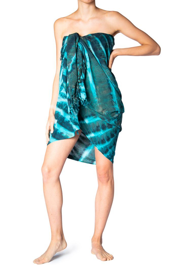 PANASIAM Pareo Sarong TieDye Design aus leichter Viskose Strandtuch Wrap, Strandkleid Bikini
