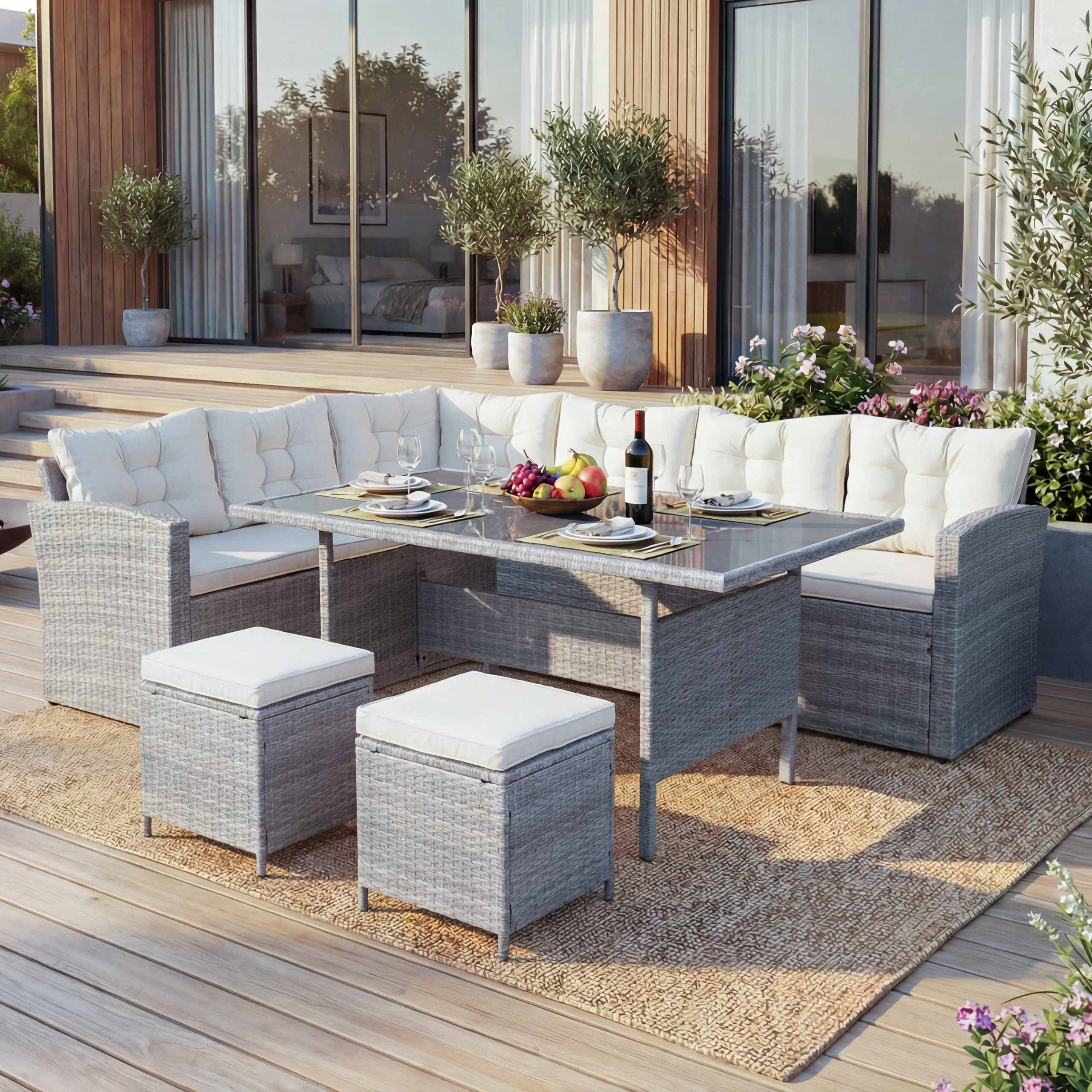 MCW Polstergarnitur MCW-A29, (5-tlg), Tisch verstärkt durch Unterkonstruktion, Kissen mit Reissverschluss