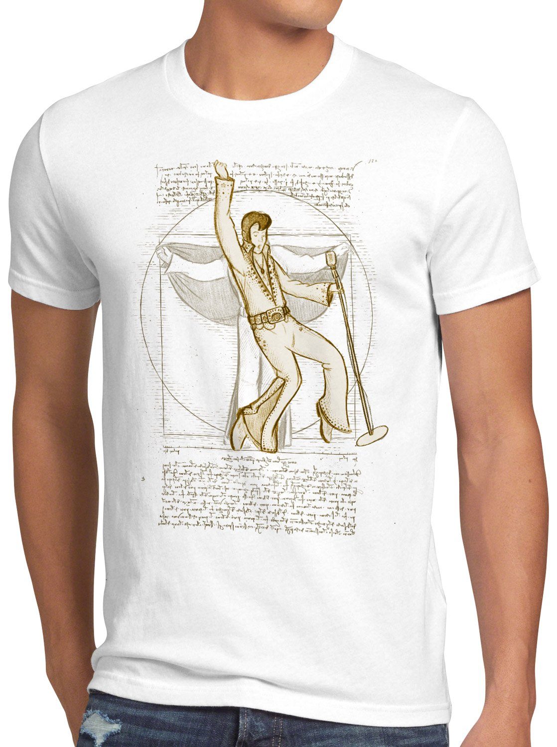 style3 Print-Shirt Herren T-Shirt Vitruvianischer King of Rock da vinci memphis weiß