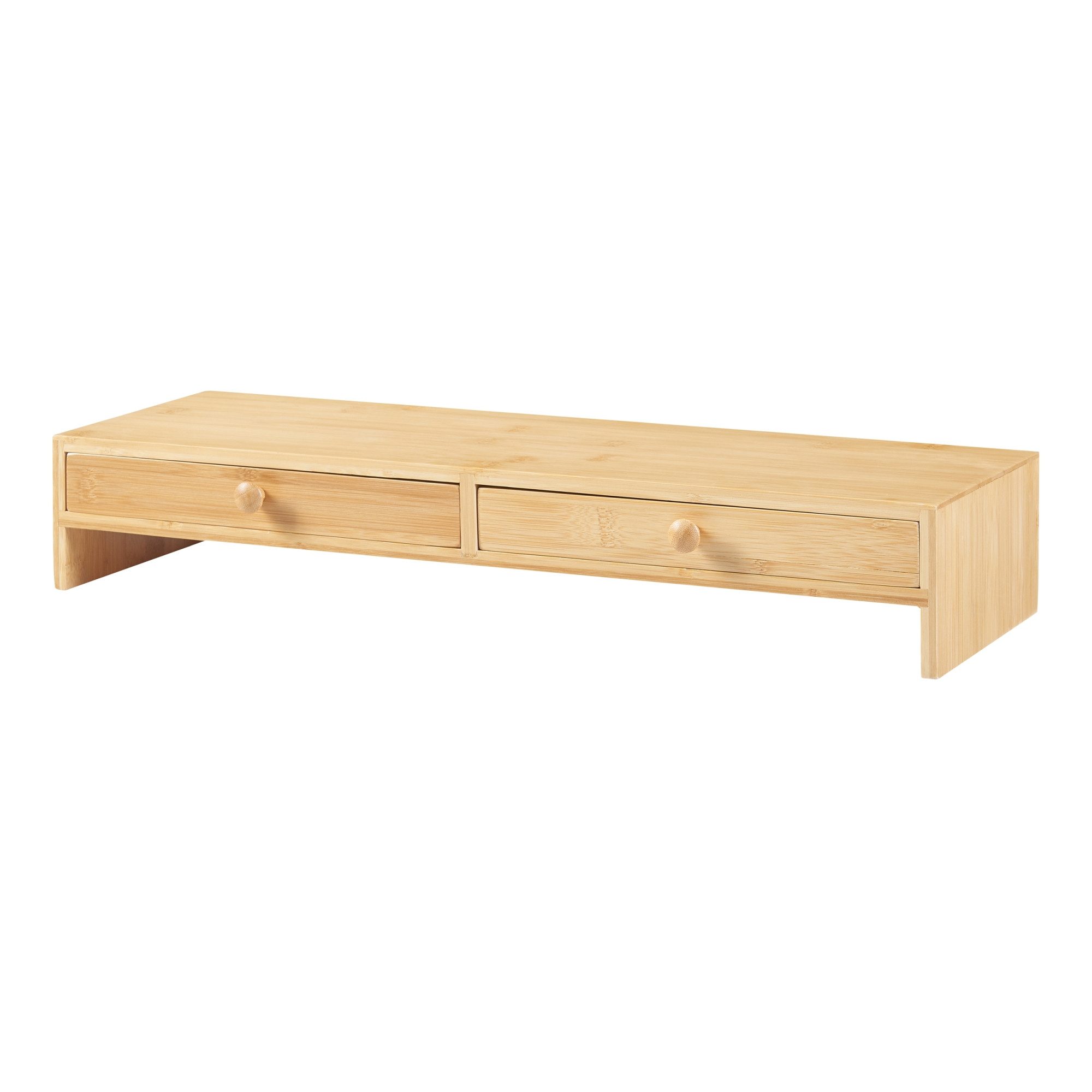en.casa Monitorständer, (»Hallstahammar« mit 2 Schubladen 56 x 18 x 9,5 cm Bambus)
