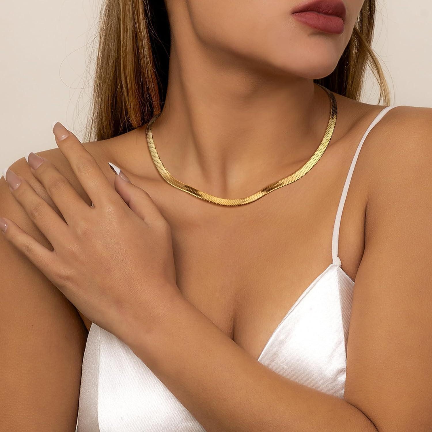 LuxusKollektion Schmuckset Halskette 14K Gold Schlangenkette Choker Edelsta günstig online kaufen