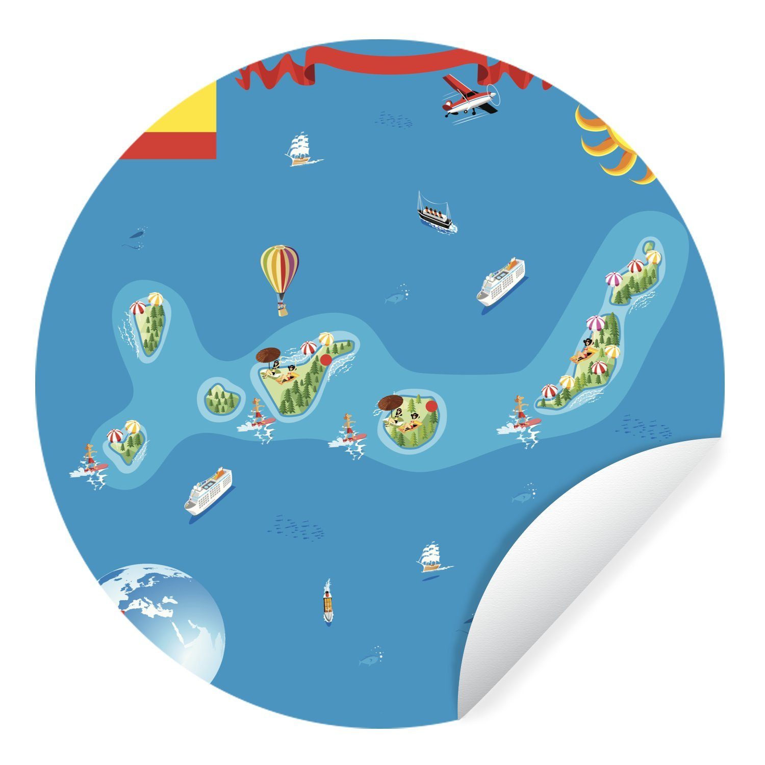 MuchoWow Wandsticker Eine Cartoon-Illustration der Kanarischen Inseln (1 St), Tapetenkreis für Kinderzimmer, Tapetenaufkleber, Rund, Wohnzimmer