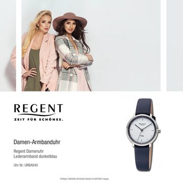 Regent Quarzuhr Regent Damen Titan-Armbanduhr Analog, Damen Armbanduhr rund, klein (ca 30mm) Lederband dunkelblau, Elegant