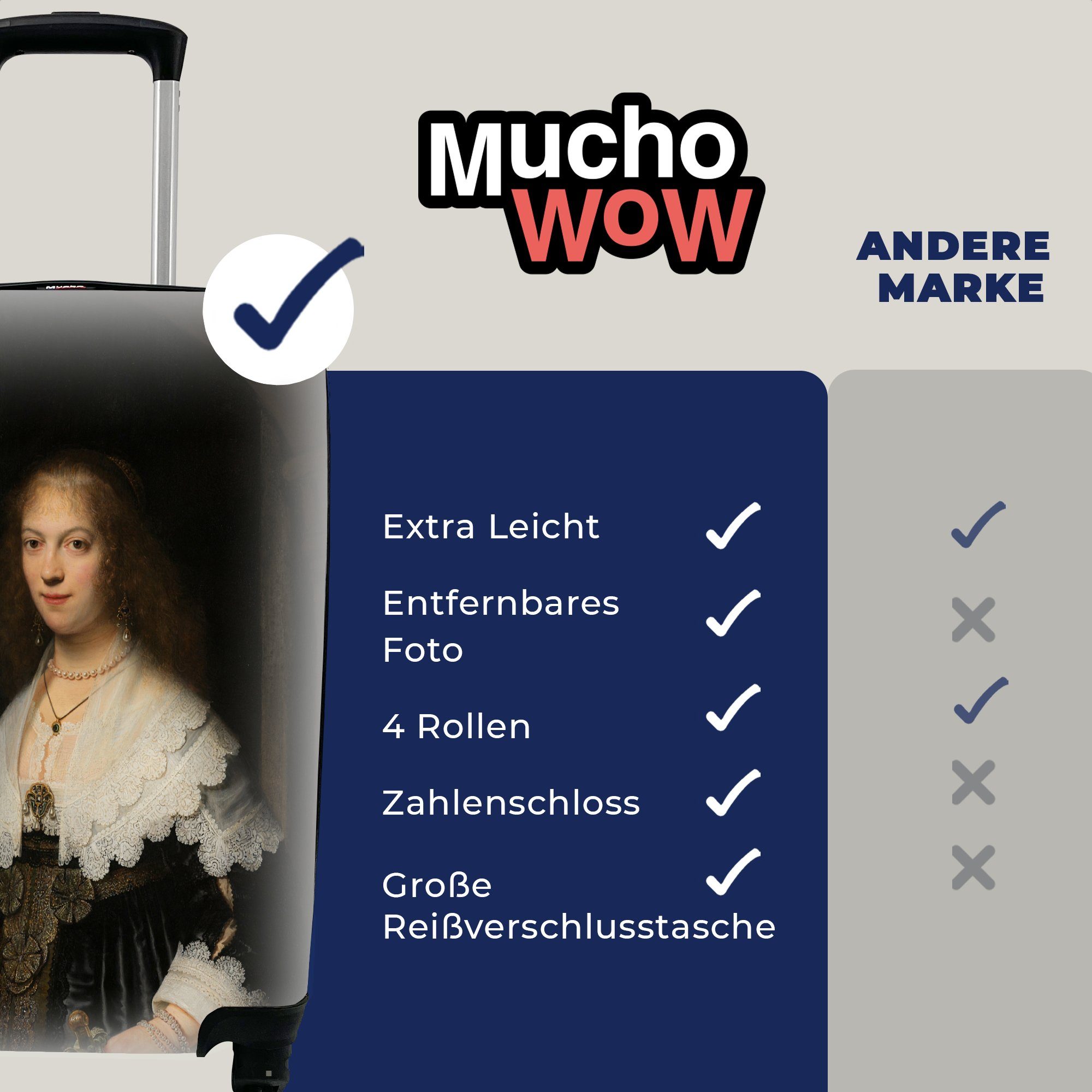 van Reisetasche Handgepäck Rollen, mit Reisekoffer der rollen, Bildnis Rembrandt MuchoWow - für Ferien, Rijn, Reise Handgepäckkoffer 4 Trolley, Maria