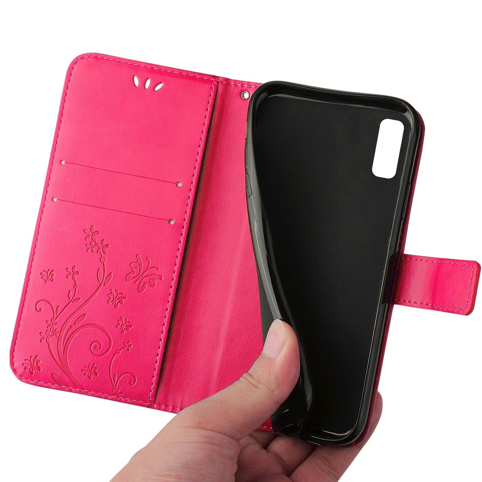 Tec-Expert Handyhülle Cover Tasche Hülle für Samsung Galaxy A50, A50s, A30s 6,4 Zoll, Klapphülle Case mit Kartenfach Fliphülle aufstellbar, Motiv Blumen