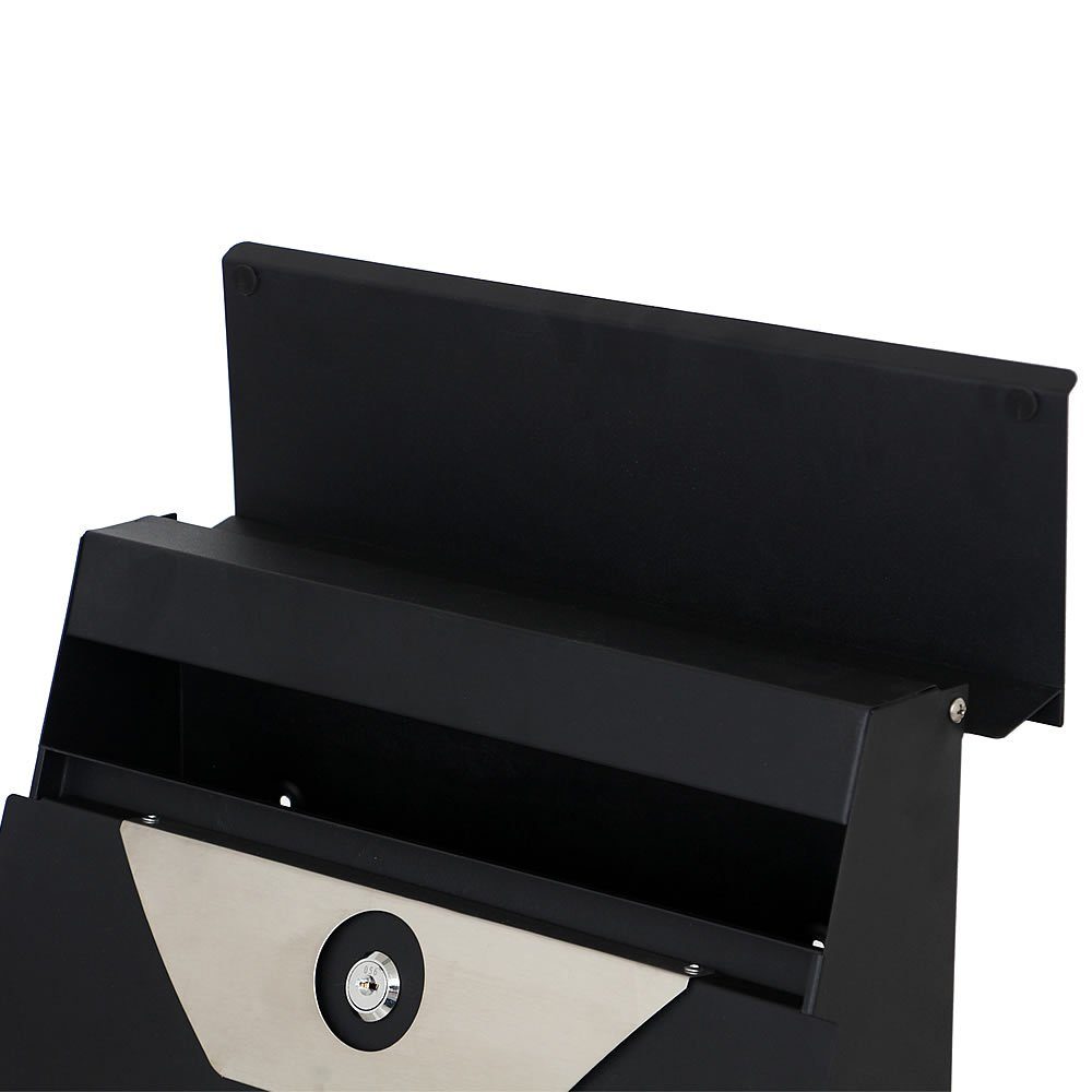 Mucola Briefkasten Wandbriefkasten halbrund Zeitungsrolle Namenschild Schwarz Briefkasten (Stück, 1-St., Premium-Briefkasten), inkl. 2 Schlüssel
