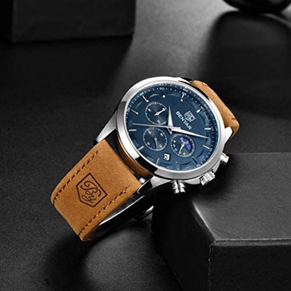Business Uhr Armbanduhren analog GelldG Blau Quarz Uhr Armbanduhr wasserdicht