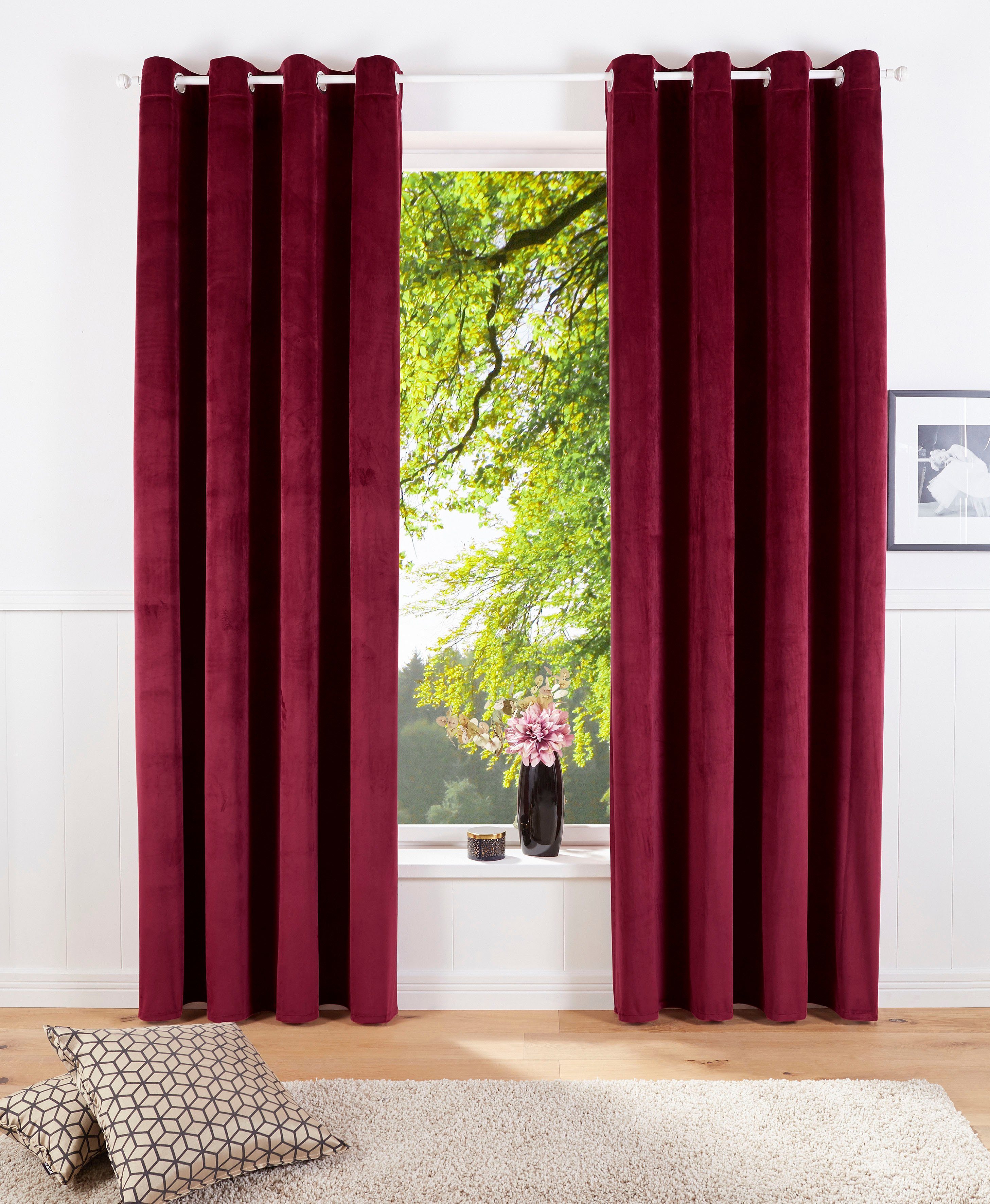 Vorhang Velvet (2 Uni, St), Polyester, my Samt Ösen home, blickdicht, rot