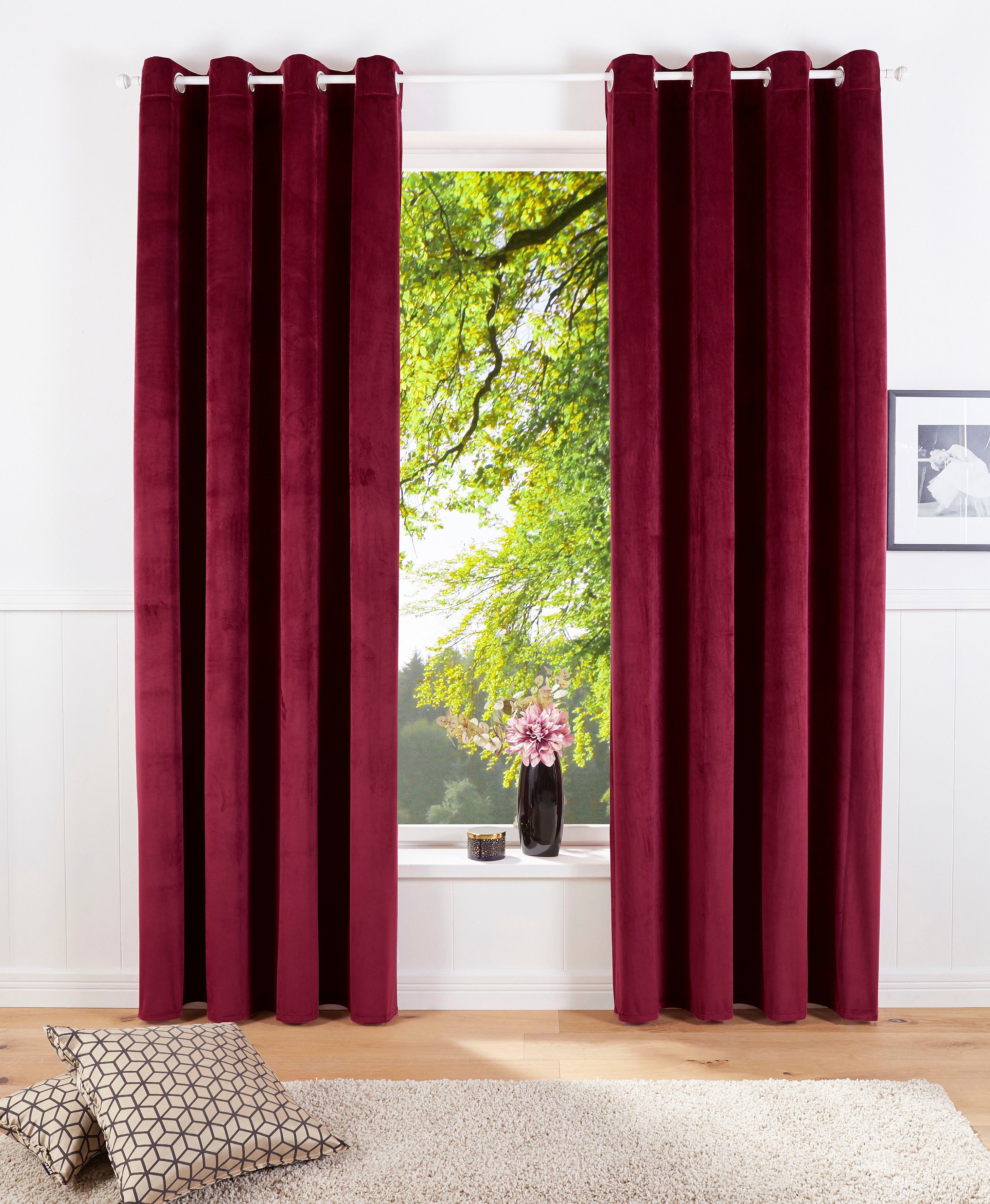 OTTO home Vorhang Velvet Uni (2 St), Ösen, blickdicht, Polyester, Blickdichter Samt, 2-er Set, edel, Gardine, multifunktional
