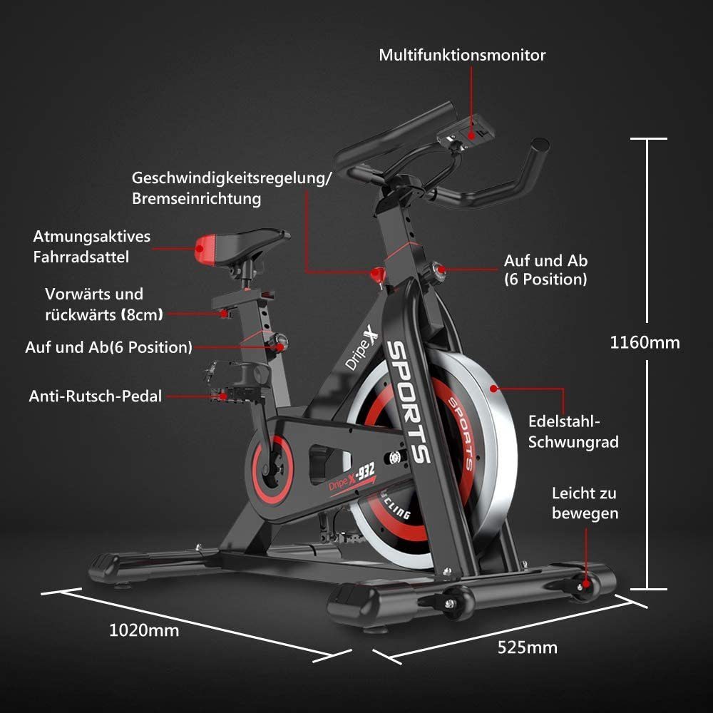 Dripex Heimtrainer Heimtrainer mit Pulsmesser großes bis 150kgModell 932