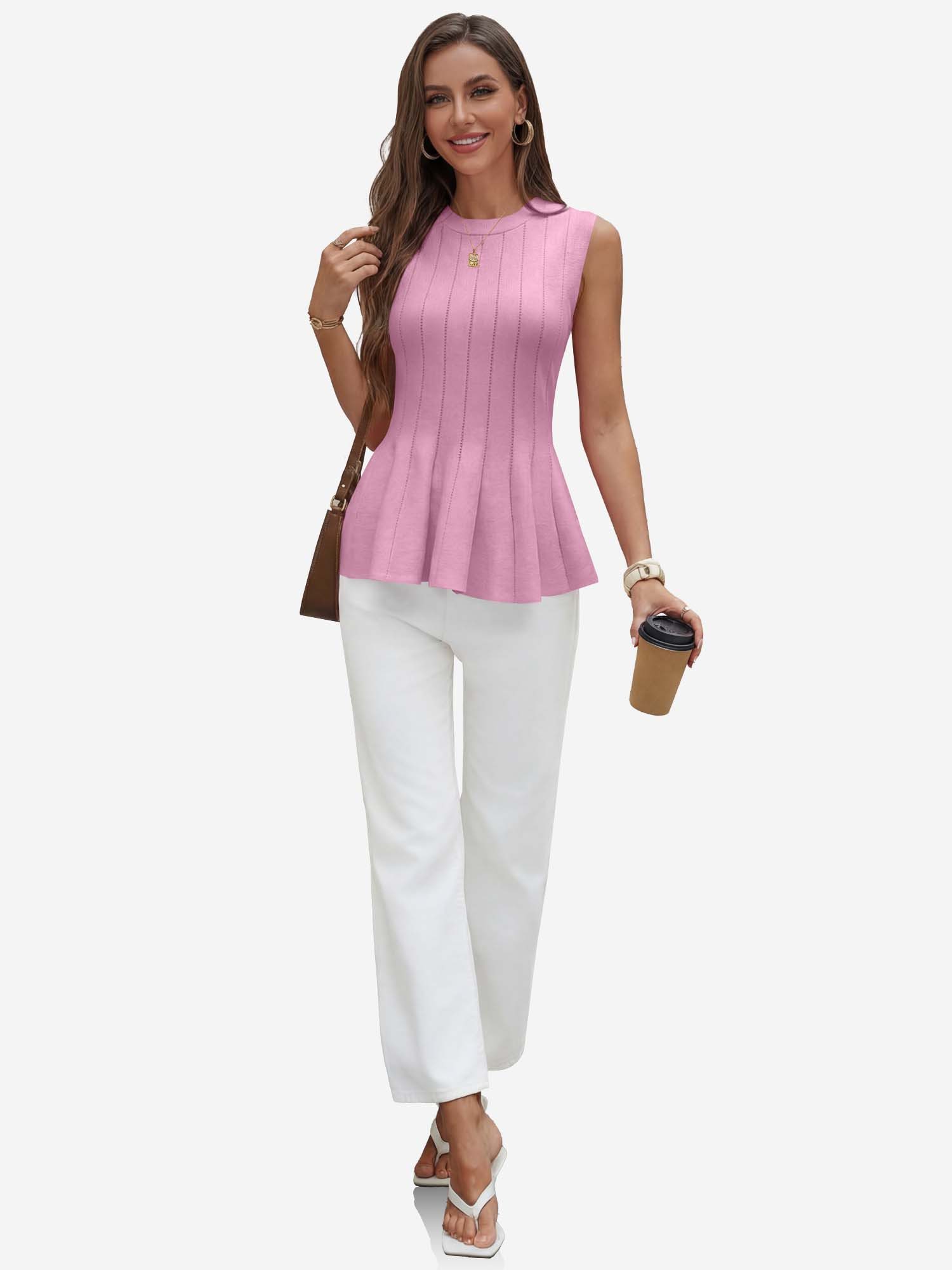 Imily Bela Ripptanktop Damen ärmellos Stricken mit Rippenmuster und gerafftem Saum (Packung, 1-tlg., 1per-Pack) mit Rundhalsausschnitt gehäkelt in Unifarbe