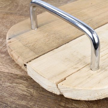 Macosa Home Dekotablett Tisch-Deko Küchendeko Kerzenteller Servierplatte mit Griff modern (Holztablett), Holztablett 40 cm lang Metallgriffe Dekotablett Holz Tisch-Deko