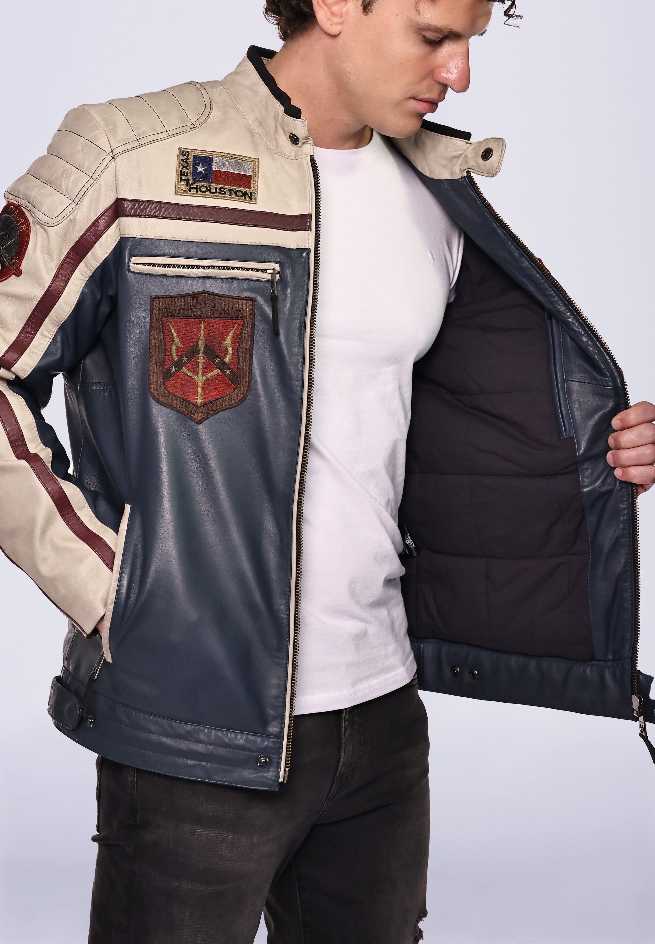 TOP GUN Lederjacke TGJ1005 navy/offwhite/bordeaux