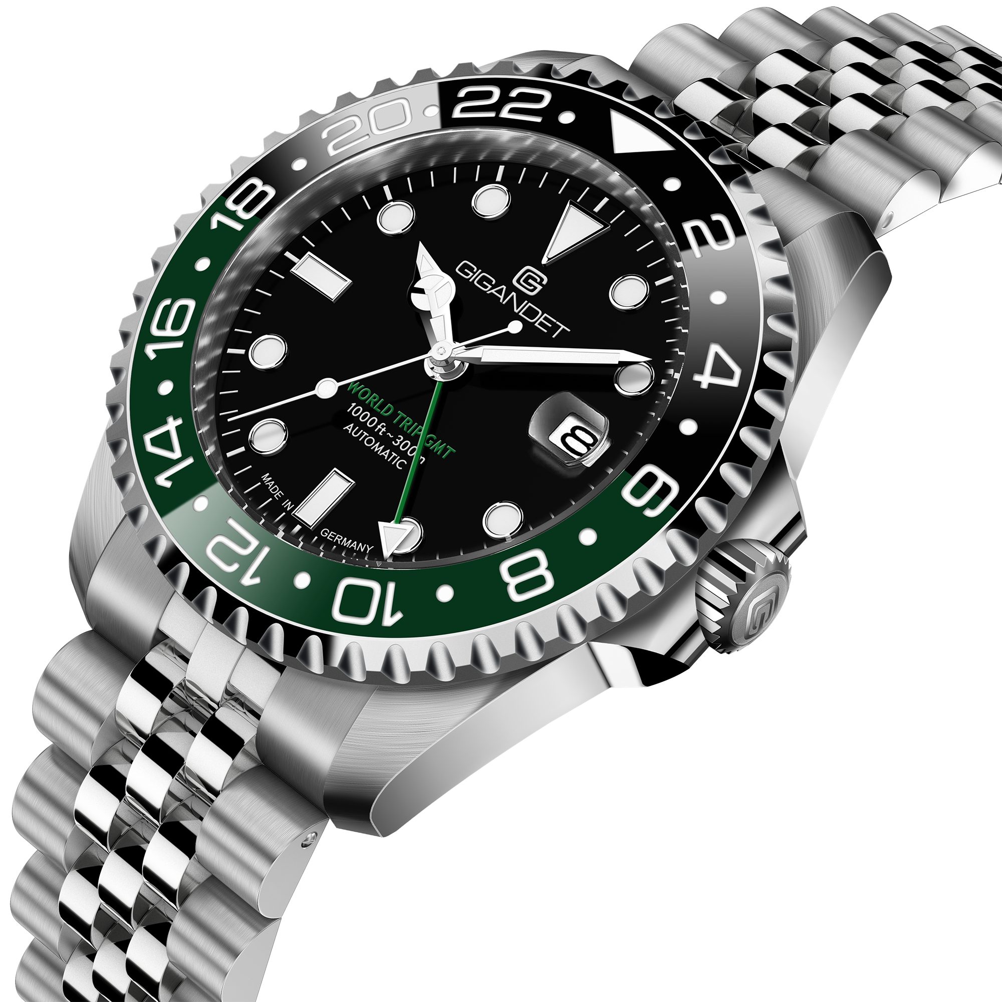 Gigandet Automatikuhr Made in Germany, Saphirglas, WORLD TRIP GMT - G1000-010M-C, GMT, Keramik, verschraubtes Band
