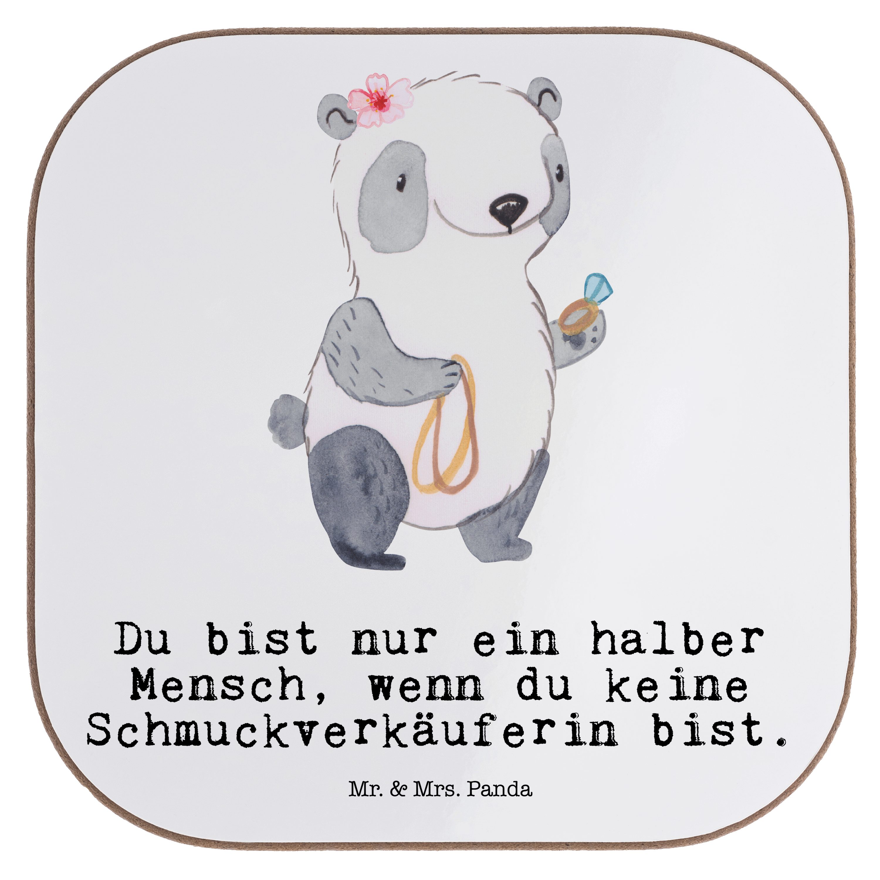 Mr. & Mrs. Panda 1-tlg. - - Herz Getränkeuntersetzer mit U, Schmuckverkäuferin Geschenk, Schmuckwarenhändler, Weiß