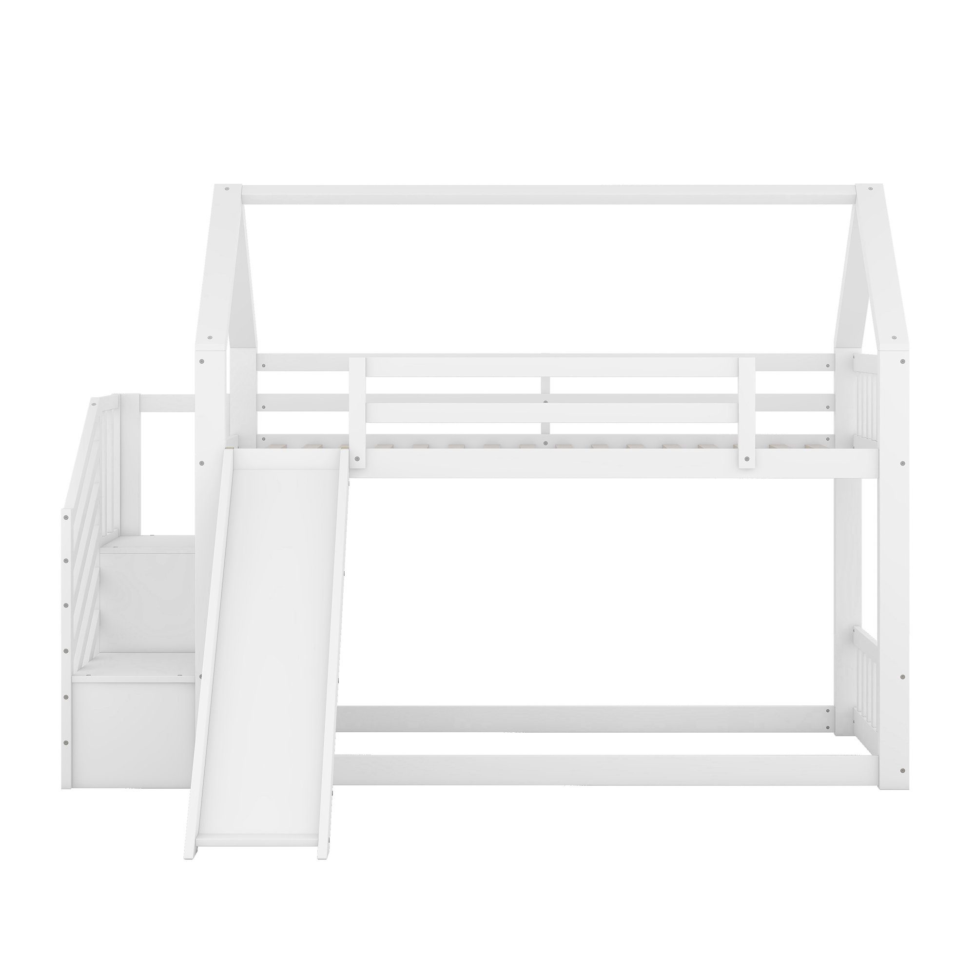 Flieks Etagenbett, Kinderbett weiß & Rutsche Lattenrost 90x200cm oberem Treppe mit &