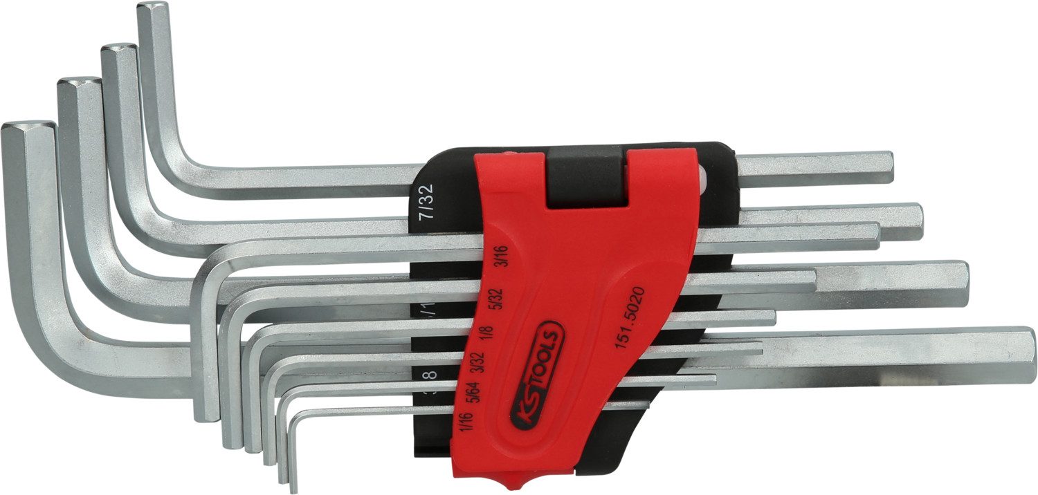 KS Tools Innensechskantschlüssel Innensechskant-Winkelstiftschlüssel-Satz, lang, 10-tlg Zoll (151.502