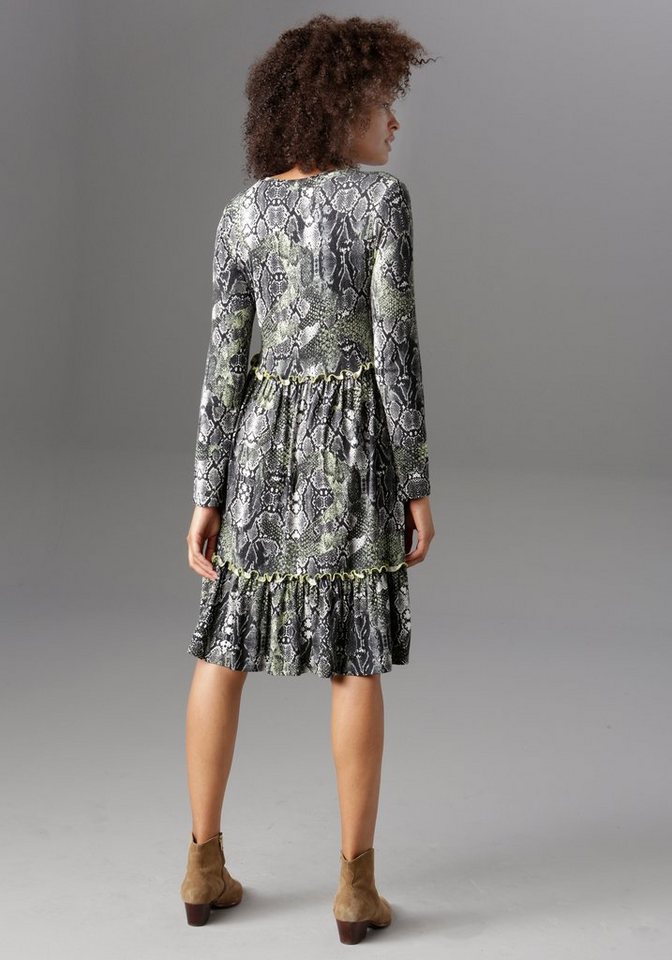 Aniston CASUAL Jerseykleid in Schlangen-Optik mit Neongelben Akzenten in