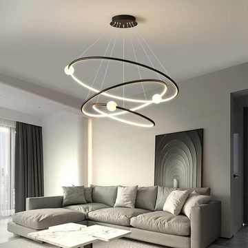 Vicbuy Pendelleuchte, LED Pendelleuchten, Esszimmer Pendellampe, Kreative 3 Ringe mit Lampenkugeln Hängelleuchte, Stufenlos dimmbare Hängellampe, Wohnzimmerdeckenlampe mit Fernbedienung, 3 Lichtfarben Deckenlampe, Küche, Schlafzimmer, ø20/35/55cm