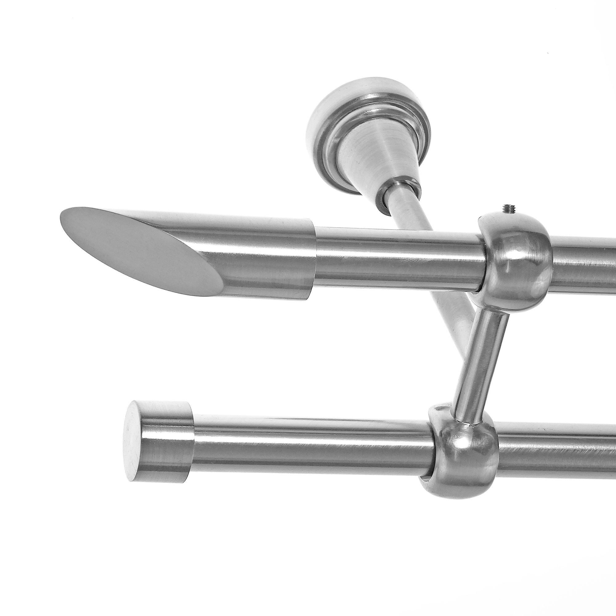 BASIT Gardinenstange Rohr Edelstahloptik 16 mm mit Deckenträgern 360 cm E15, Ø 16 mm, 2-läufig, verschraubt, Metall, D21 360 cm E15 Schräge