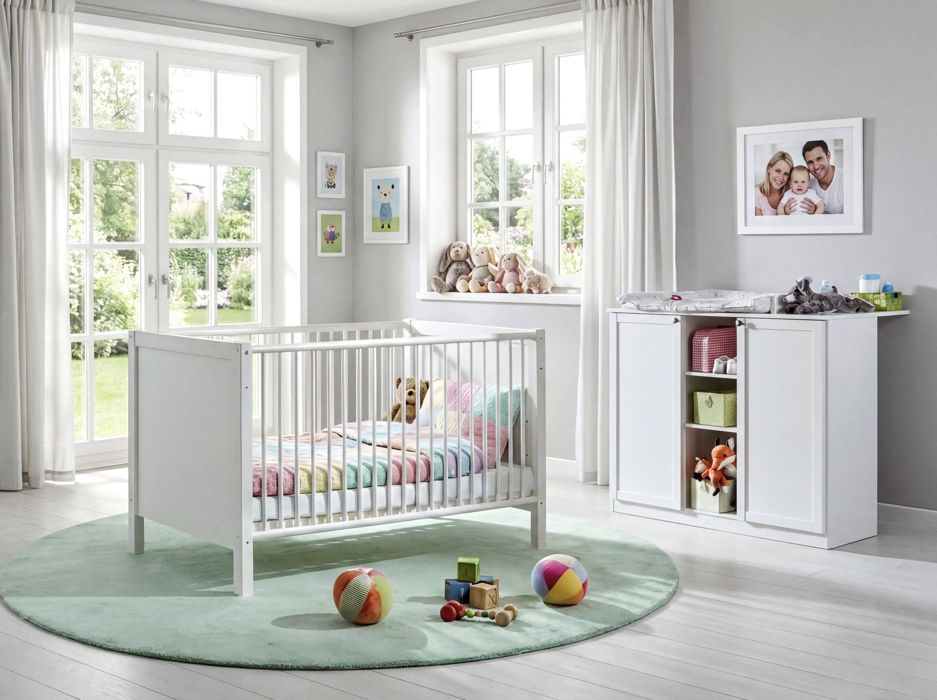 luma-home Babyzimmer-Komplettset 22800, (2-teilig – Babymöbel für Kinderzimmer mit Babybett 70x140 cm), Wickelkommode B122/H101/T75 cm mit Soft-Close, Landhausstil in Weiß
