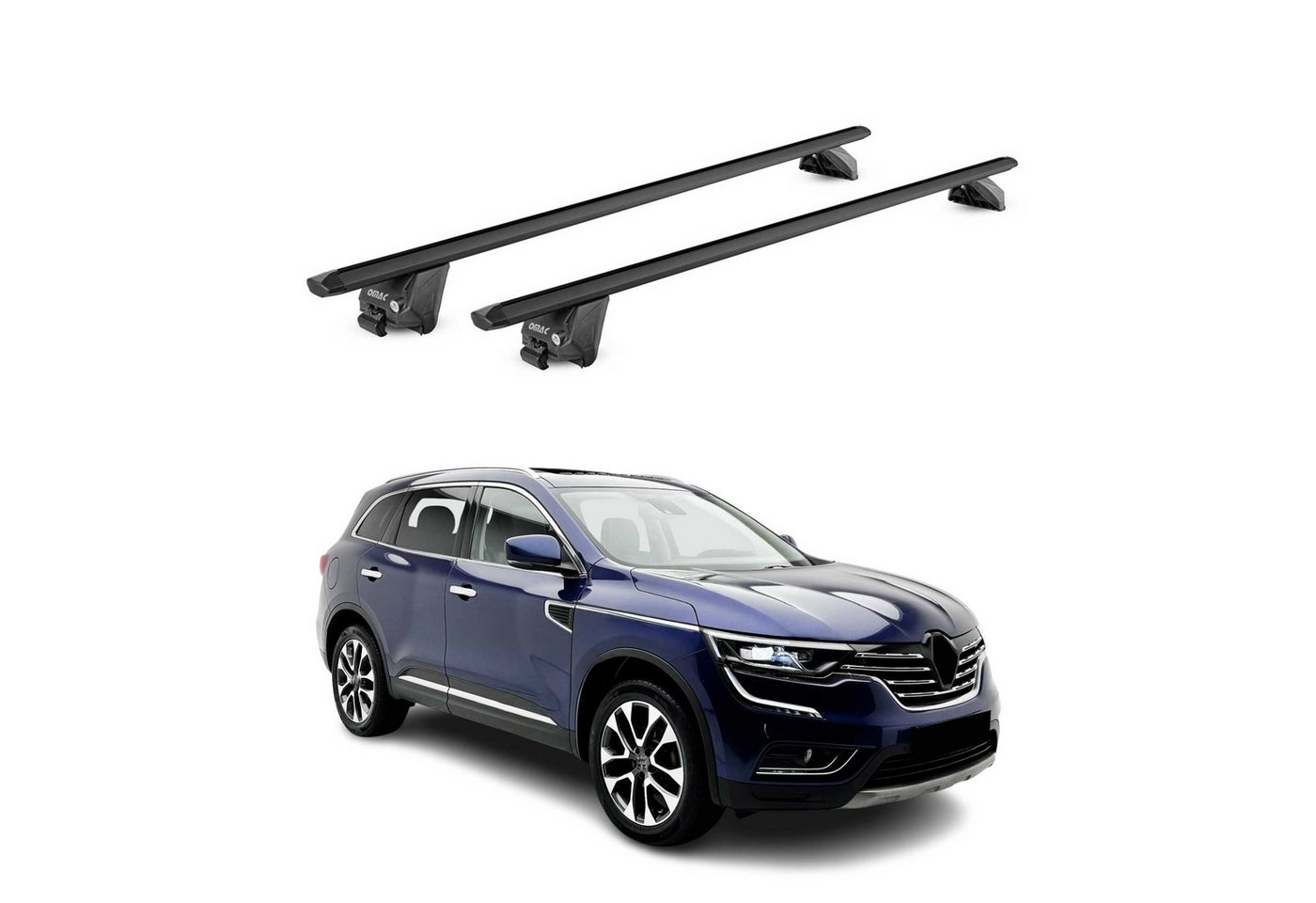 OMAC Dachträger Gepäckträger für Renault Koleos II 2017-2025 Alu Schwarz 2 tlg ABE (2-St), Wasserbeständig,Abnehmbar,Multifunktional,Leichtgewichtig